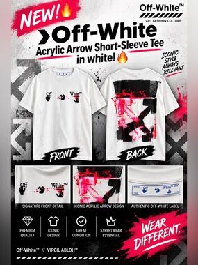 Off-White Acrylic Arrow Short-Sleeve Tee in white!🔥New! Size: XL